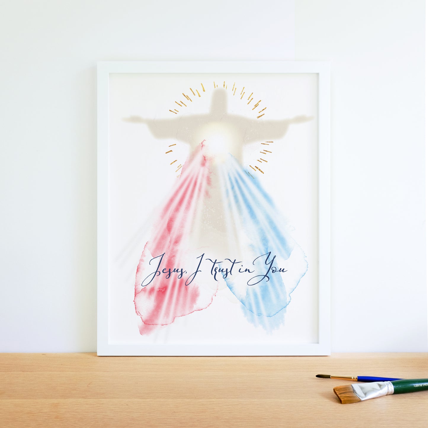 Jesus I trust in You, Divine Mercy Printable Image, Catholic Illustration Art, Devotional Wall Art Print