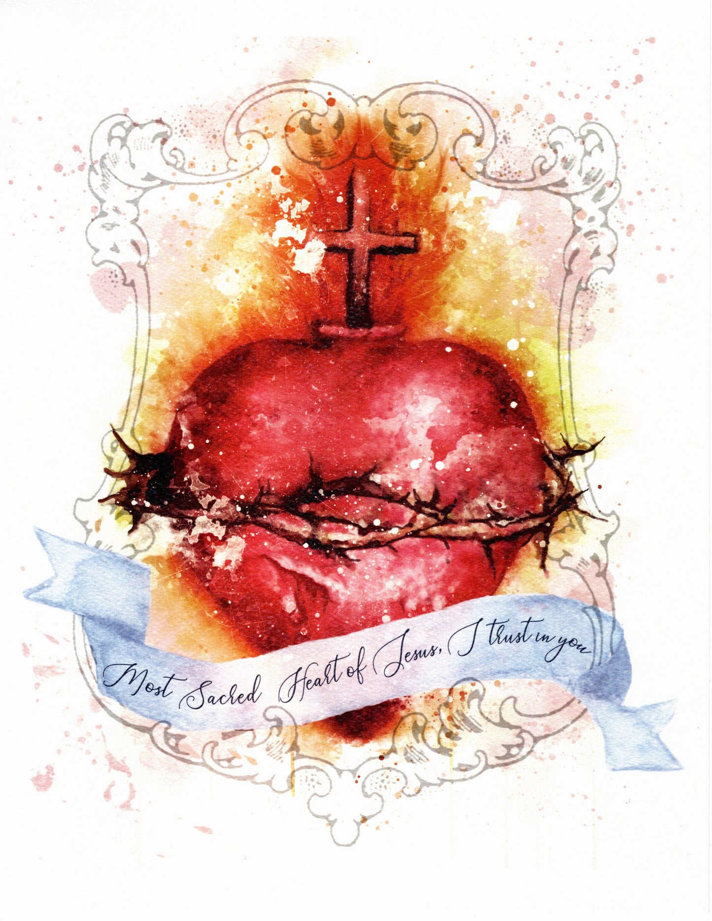 Most Sacred Heart of Jesus Art Print, Devotional Catholic Wall Art by BenedictaBoutique - benedictaveils