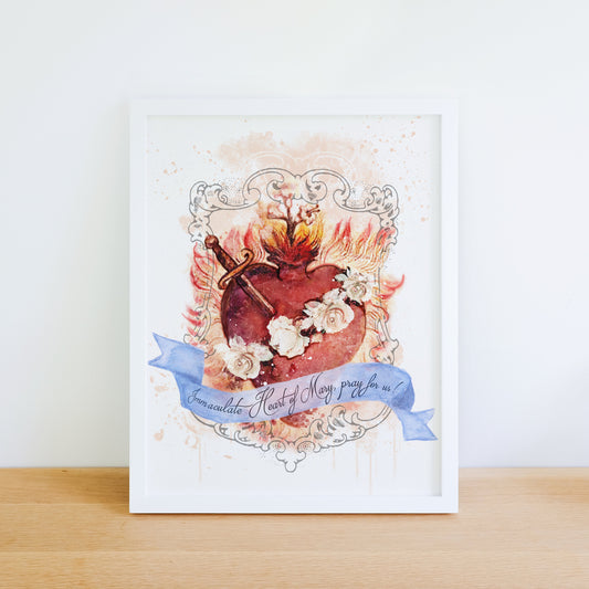 Immaculate Heart of Mary Art Print, Devotional Catholic Marian Wall Art by BenedictaBoutique - benedictaveils
