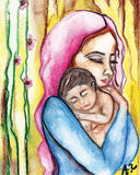 Blessed Virgin and Baby Jesus Printable Illustration, Devotional Catholic Wall Art - benedictaveils