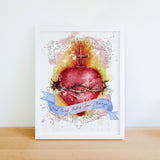Most Sacred Heart of Jesus Art Print, Devotional Catholic Wall Art by BenedictaBoutique - benedictaveils
