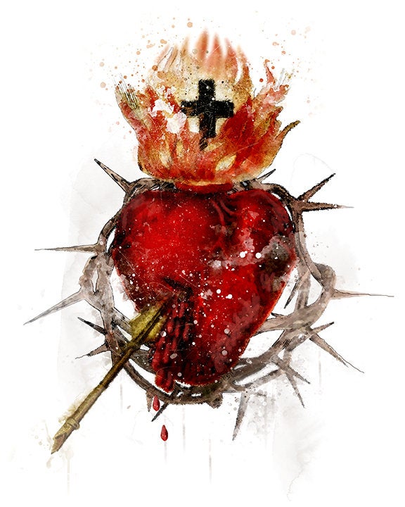 most sacred heart of jesus art illustration watercolor