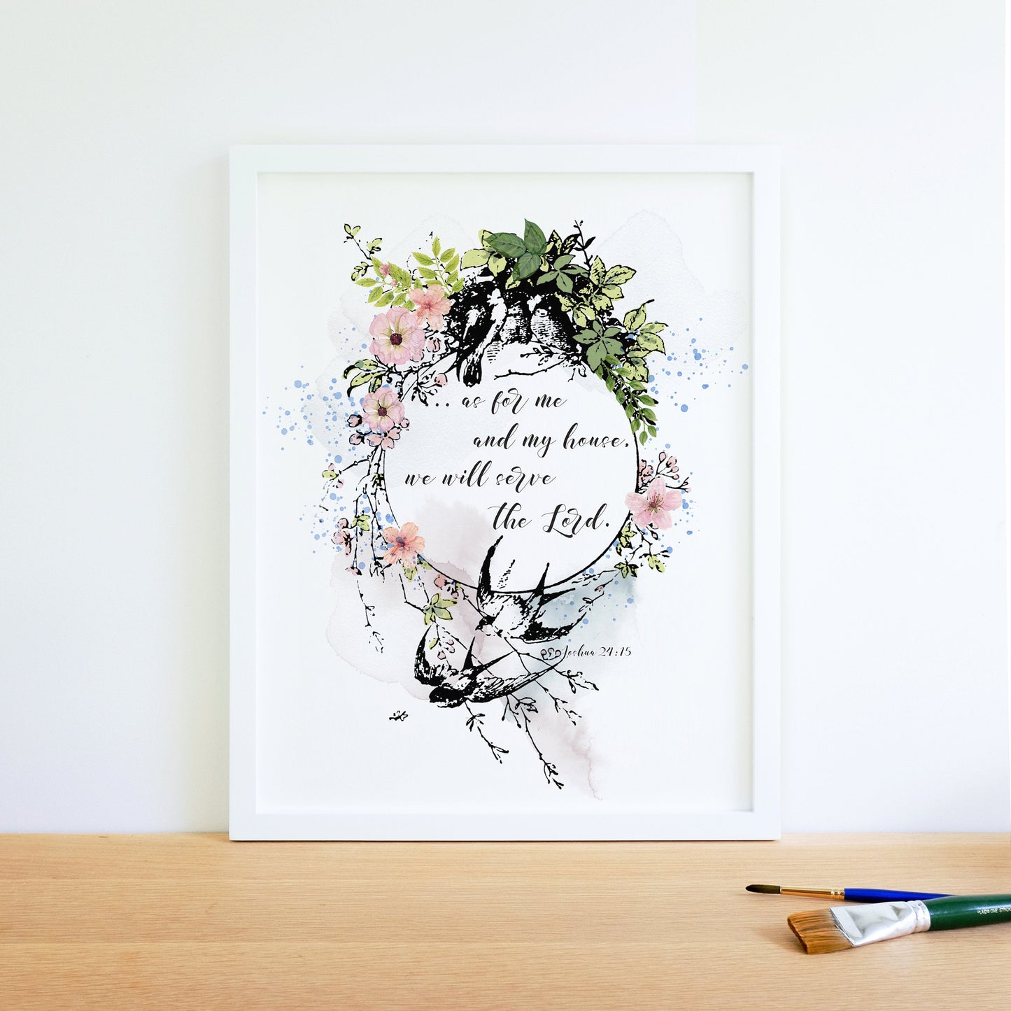 Joshua 24:15 Bible Verse Quote Printable Image, Scripture Illustration Devotional Wall Art, Housewarming Gift by BenedictaBoutique