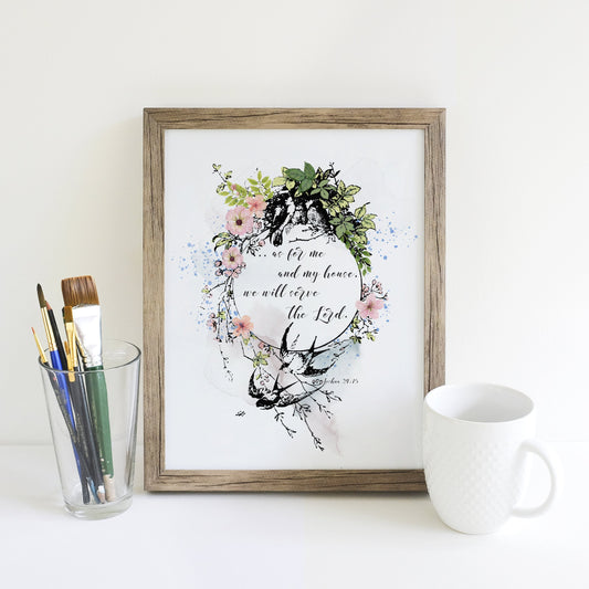 Joshua 24:15 Bible Verse Quote Printable Image, Scripture Illustration Devotional Wall Art, Housewarming Gift by BenedictaBoutique