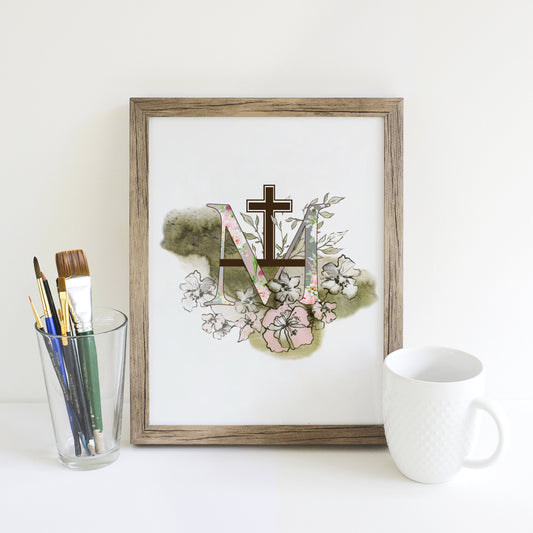 Marian Cross Printable Image, Catholic Illustration Art, Marian Devotion Wall Art by BenedictaBoutique