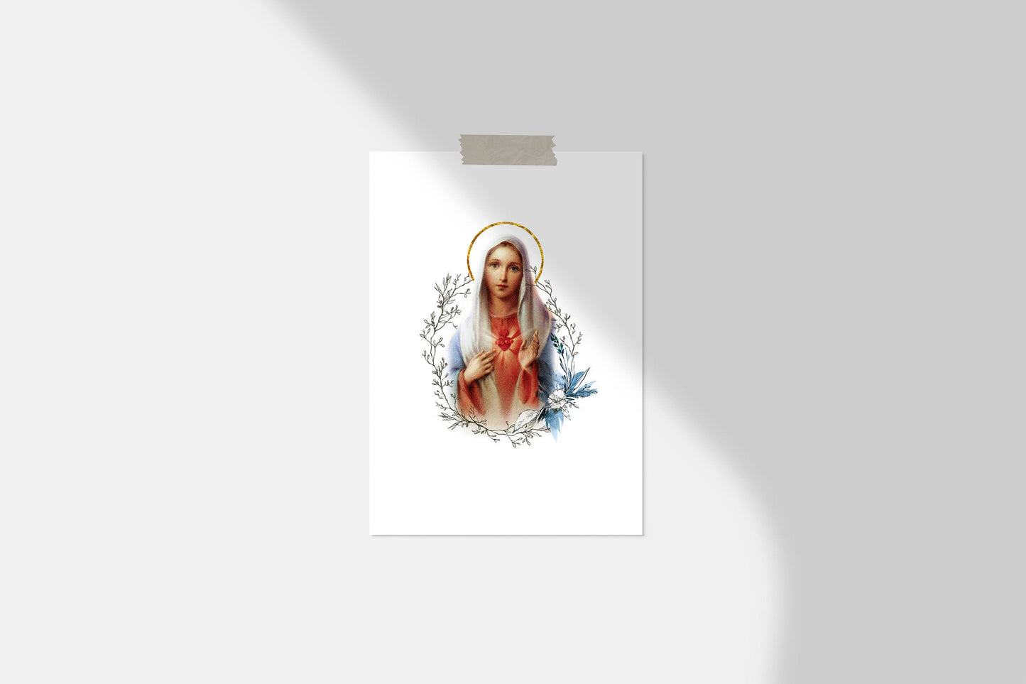 Immaculate Heart of Mary Printable Catholic Image, Blessed Virgin Mary Illustration Art, Marian Devotion Wall Art by BenedictaBoutique