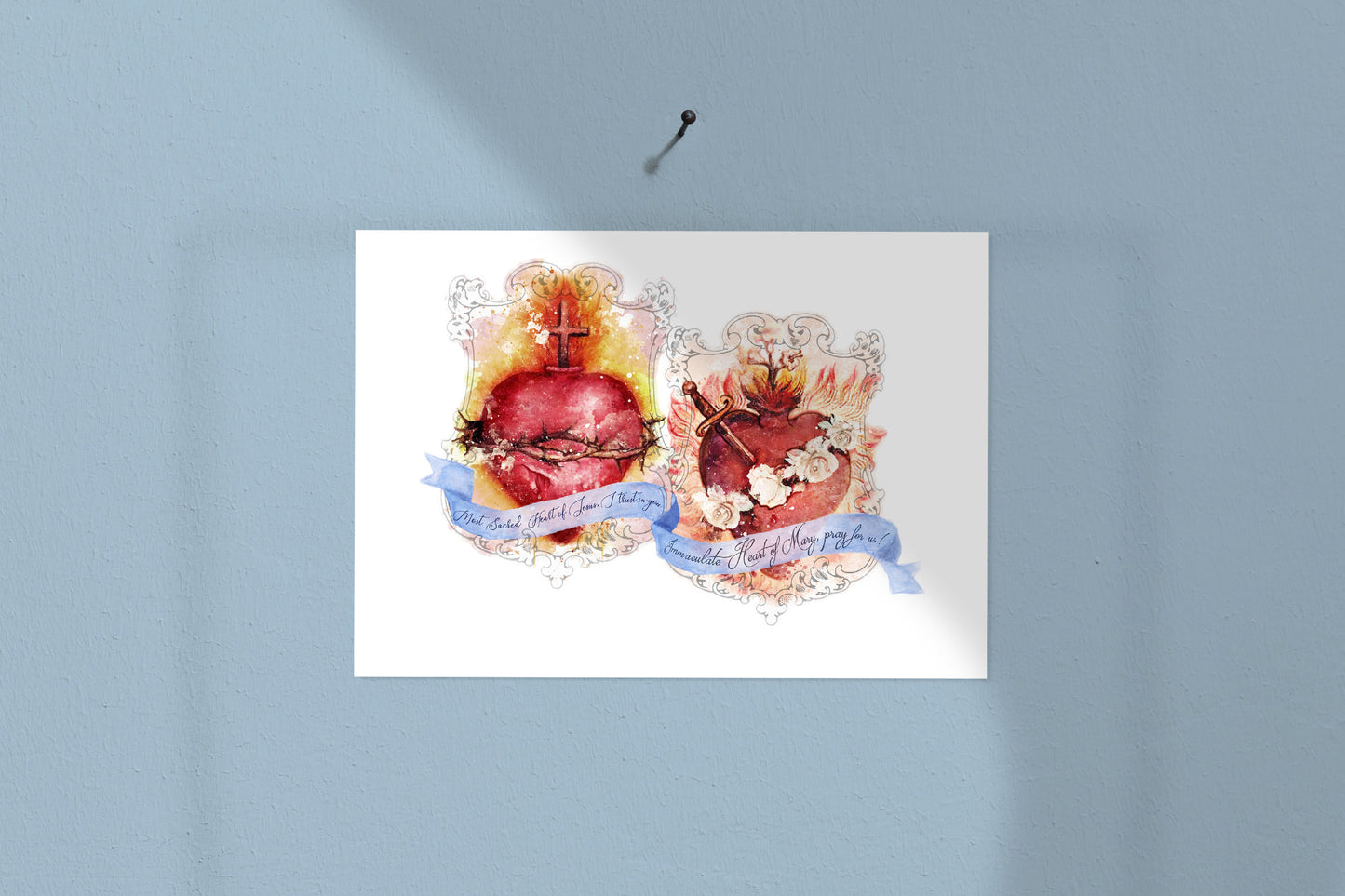 Most Sacred Heart of Jesus & the Immaculate Heart of Mary United Printable Image, Catholic Devotional Illustration Art by BenedictaBoutique