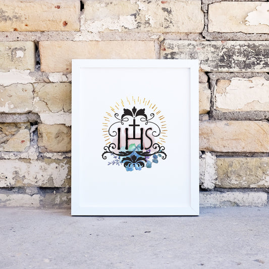 IHS Printable Image, Jesus Saviour of Men Christogram, Catholic Illustration Art, Devotional Wall Art Print by BenedictaBoutique