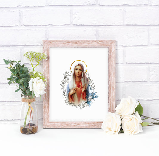 Immaculate Heart of Mary Printable Catholic Image, Blessed Virgin Mary Illustration Art, Marian Devotion Wall Art by BenedictaBoutique