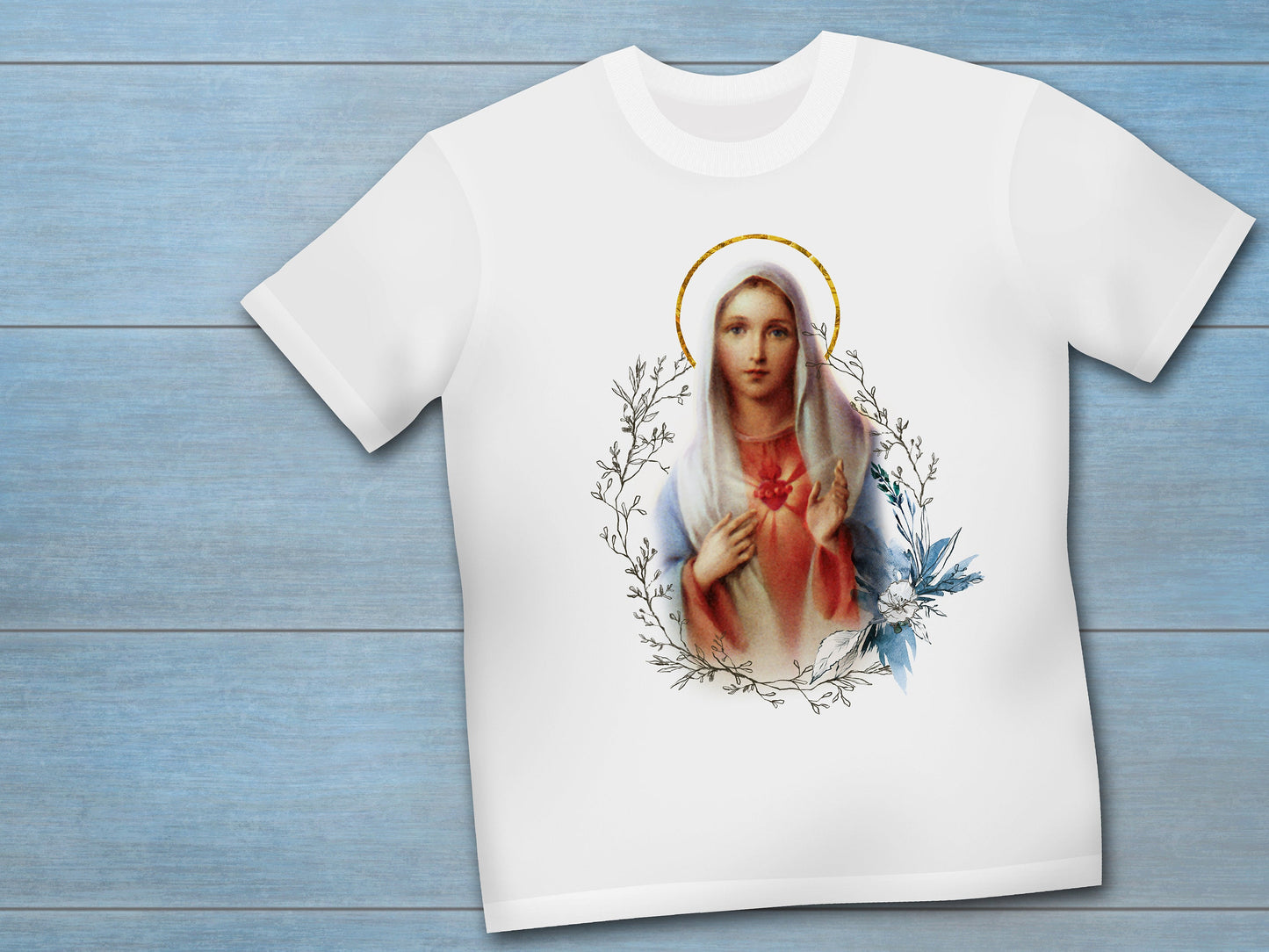 Immaculate Heart of Mary Printable Catholic Image, Blessed Virgin Mary Illustration Art, Marian Devotion Wall Art by BenedictaBoutique