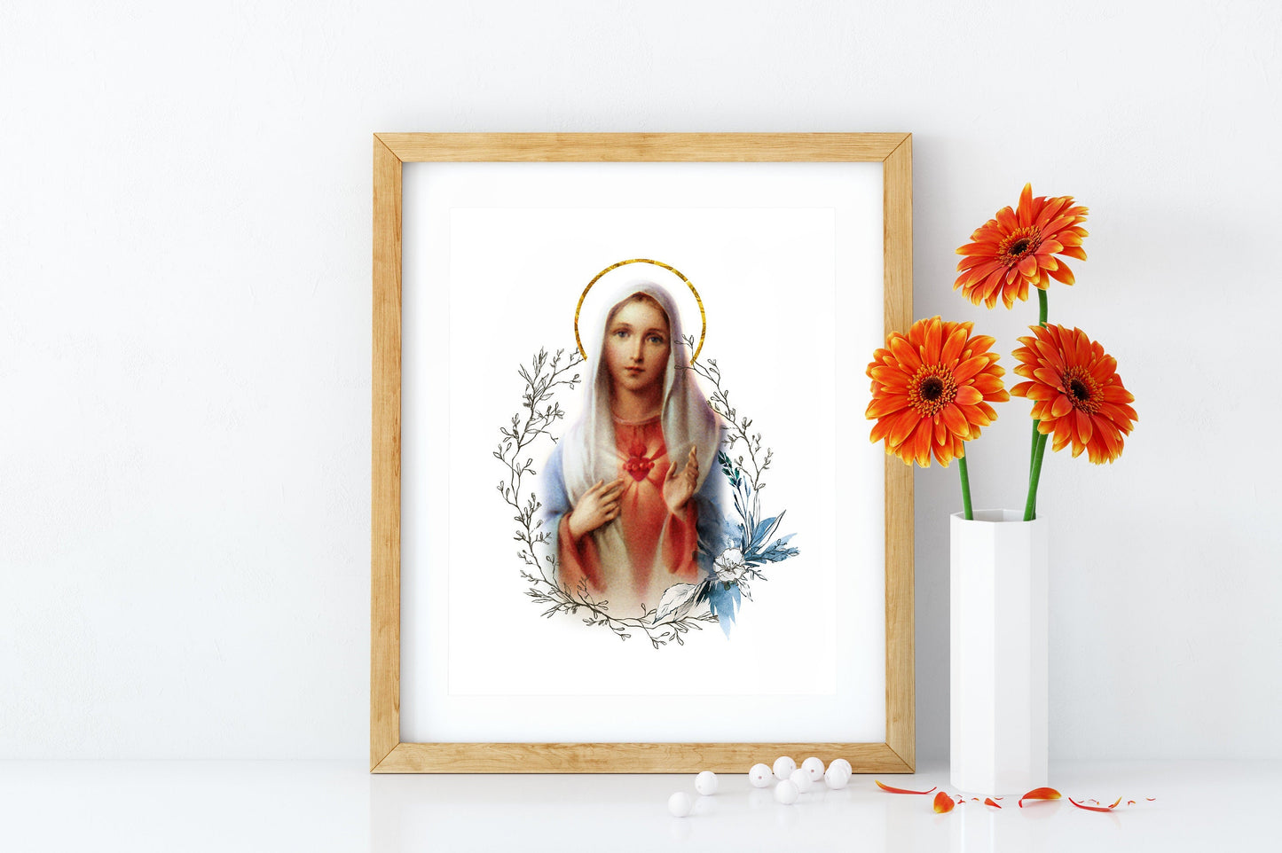 Immaculate Heart of Mary Printable Catholic Image, Blessed Virgin Mary Illustration Art, Marian Devotion Wall Art by BenedictaBoutique