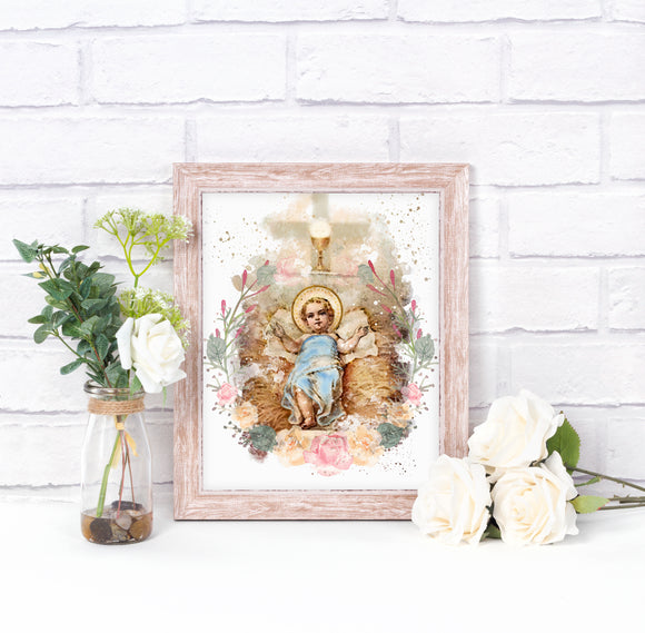 Baby Jesus Catholic Printable, Christmas Nativity Scene Wall Art by BenedictaBoutique