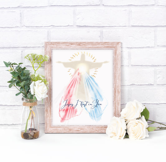 Jesus I trust in You, Divine Mercy Printable Image, Catholic Illustration Art, Devotional Wall Art Print
