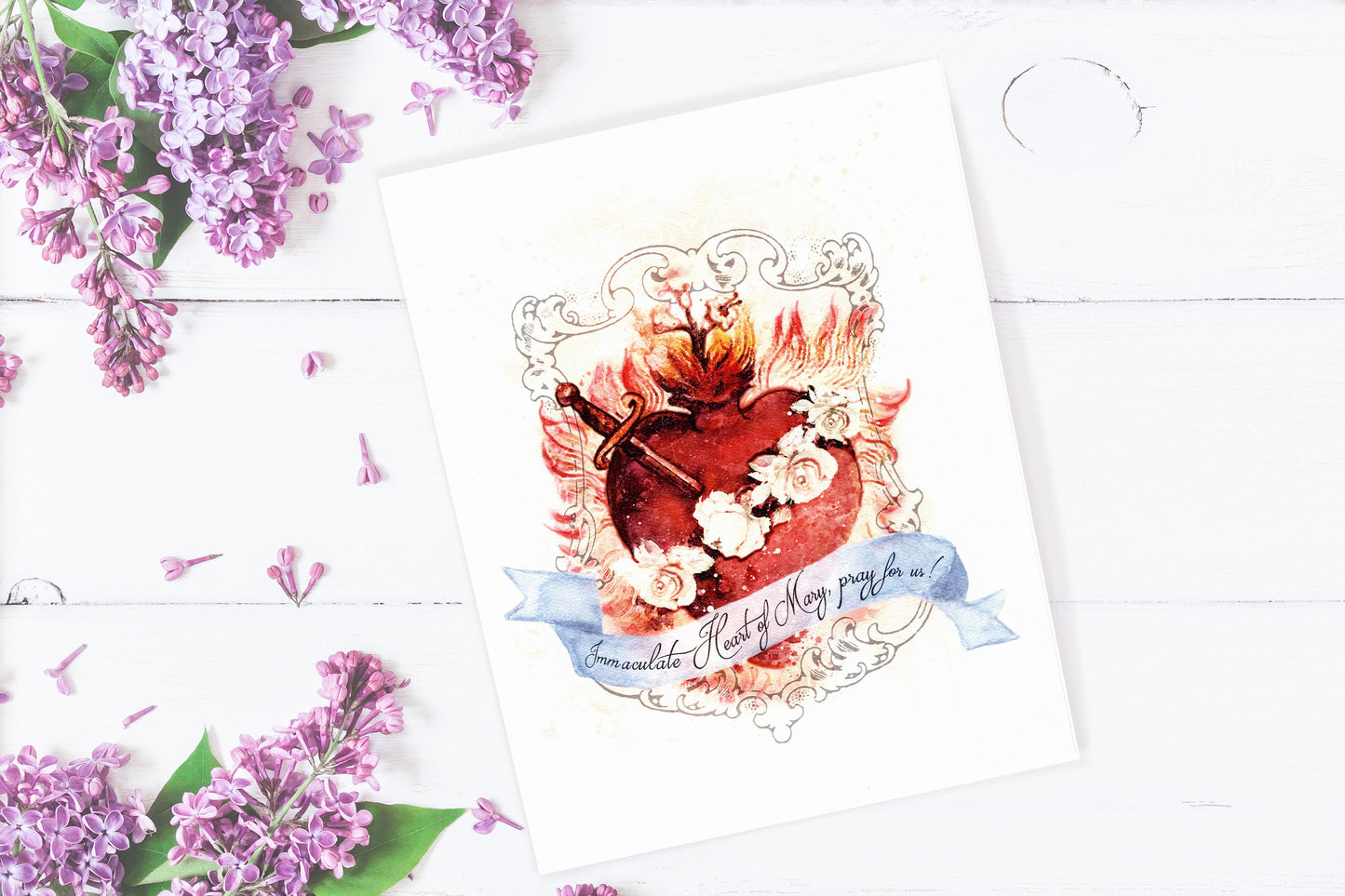 Immaculate Heart of Mary Art Print, Devotional Catholic Marian Wall Art by BenedictaBoutique - benedictaveils