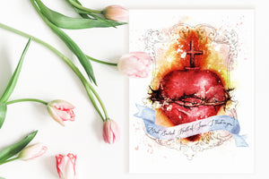 Most Sacred Heart of Jesus Art Print, Devotional Catholic Wall Art by BenedictaBoutique - benedictaveils