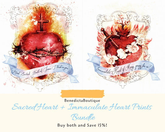 Most Sacred Heart of Jesus + Immaculate Heart of Mary Art Prints Bundle by BenedictaBoutique - benedictaveils