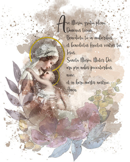 Ave Maria Prayer Printable, Devotional Catholic Wall Art - benedictaveils