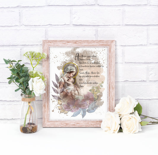Ave Maria Prayer Printable, Devotional Catholic Wall Art - benedictaveils