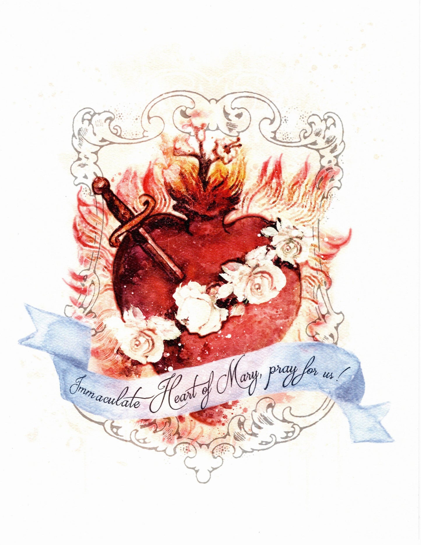 Immaculate Heart of Mary Art Print, Devotional Catholic Marian Wall Art by BenedictaBoutique - benedictaveils