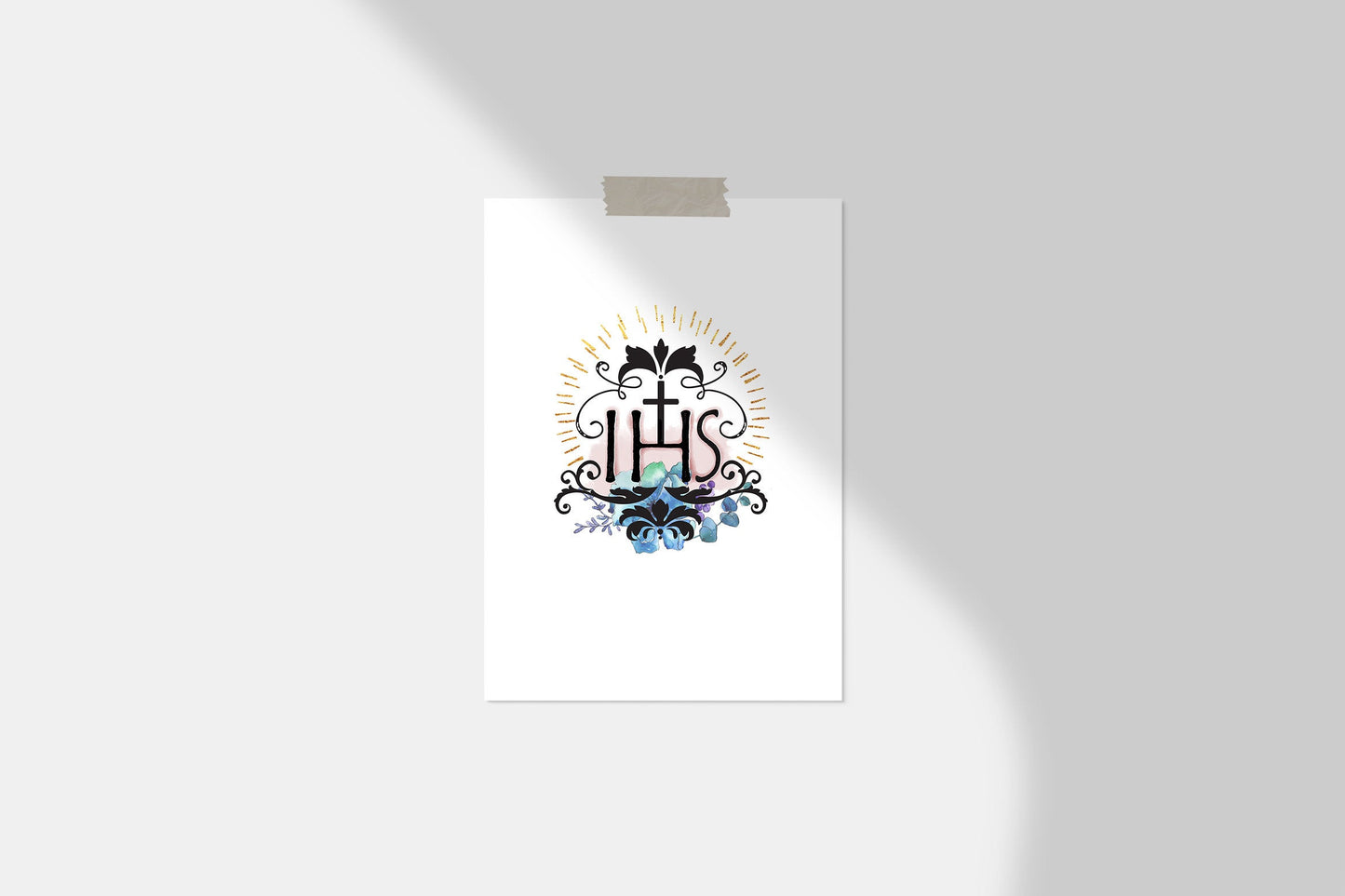 IHS Printable Image, Jesus Saviour of Men Christogram, Catholic Illustration Art, Devotional Wall Art Print by BenedictaBoutique