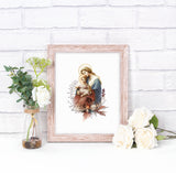 Blessed Virgin Mary with Child Jesus Printable Catholic Illustration Art Image, Marian Devotion Wall Art Print by BenedictaBoutique