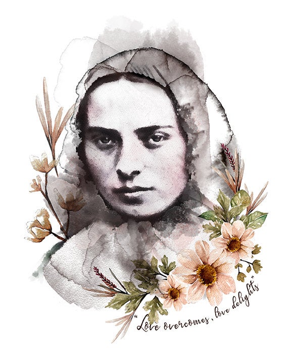 Saint Bernadette Soubirous Watercolour Portrait Printable Image, Catholic Wall Art, Saints Quotes Art Prints by BenedictaBoutique