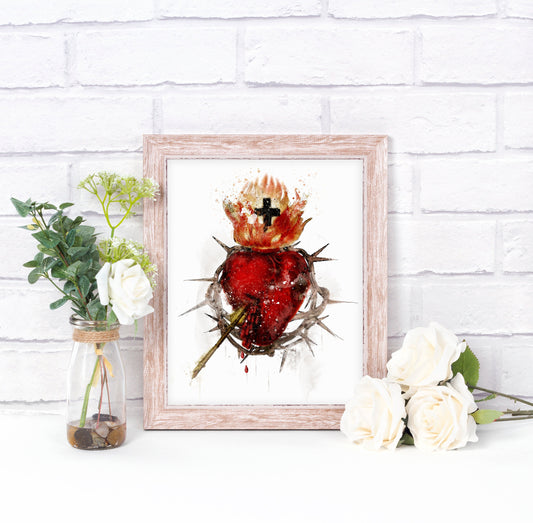 most sacred heart of jesus art illustration watercolor