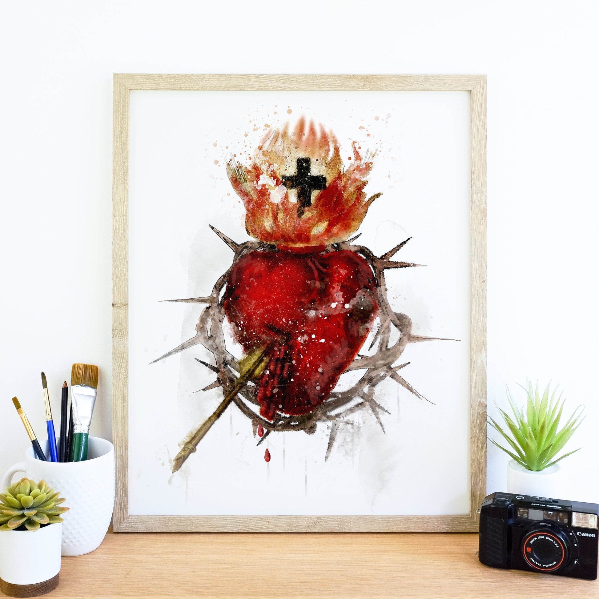 most sacred heart of jesus art illustration watercolor