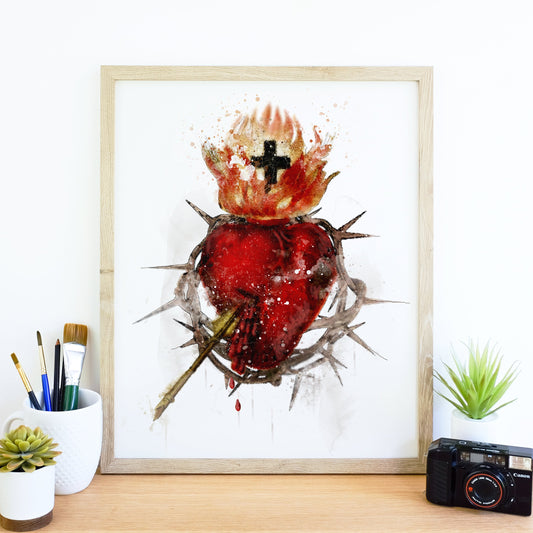 most sacred heart of jesus art illustration watercolor