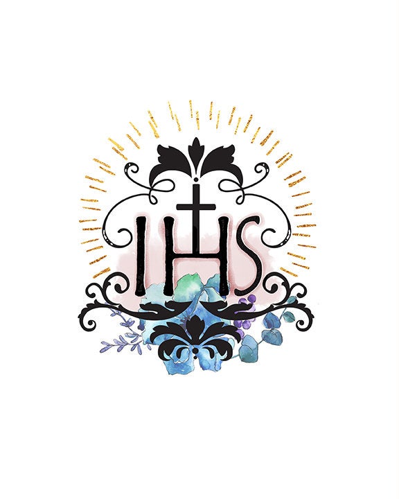 IHS Printable Image, Jesus Saviour of Men Christogram, Catholic Illustration Art, Devotional Wall Art Print by BenedictaBoutique