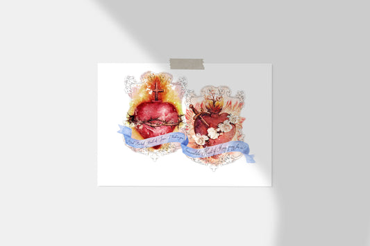Most Sacred Heart of Jesus & the Immaculate Heart of Mary United Printable Image, Catholic Devotional Illustration Art by BenedictaBoutique