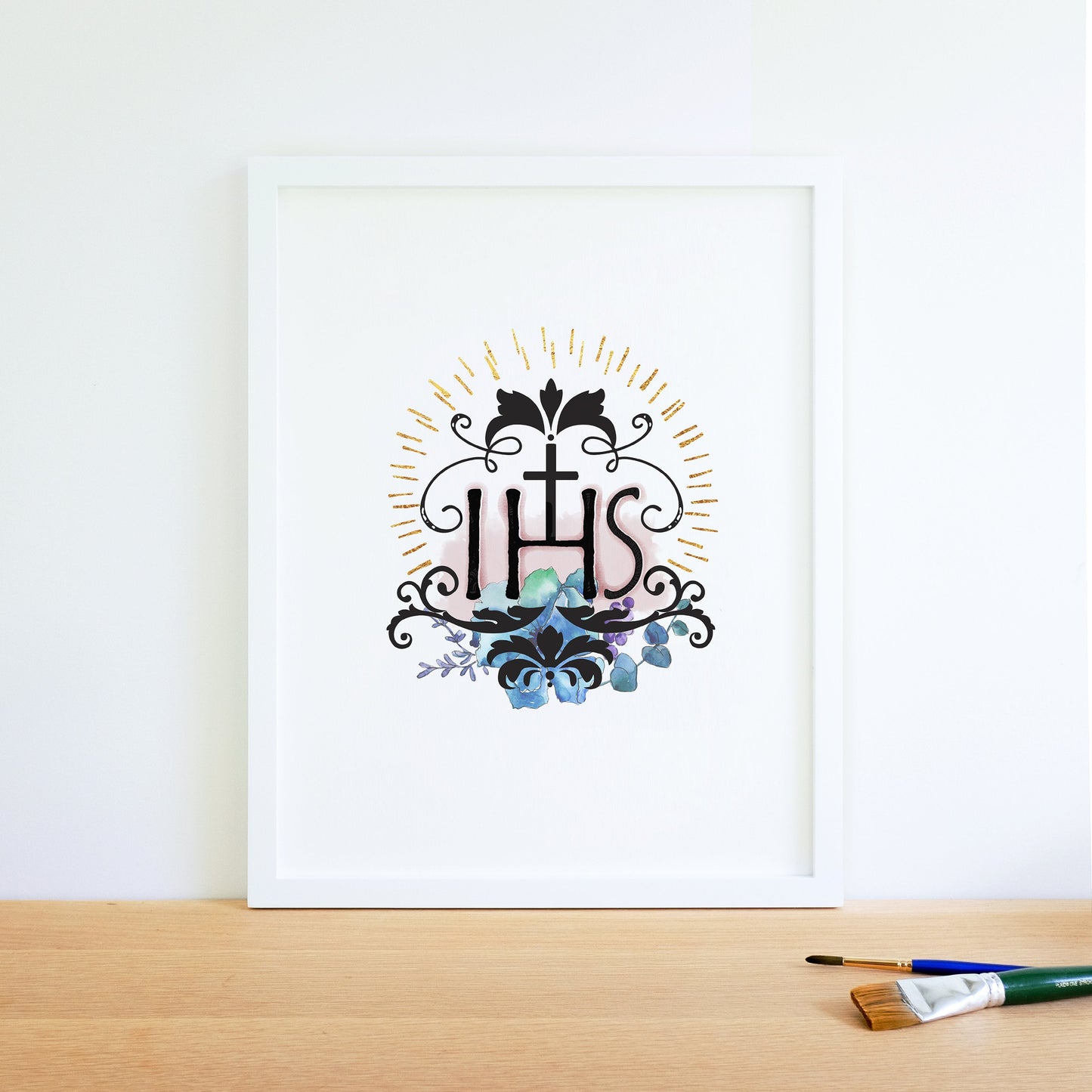 IHS Printable Image, Jesus Saviour of Men Christogram, Catholic Illustration Art, Devotional Wall Art Print by BenedictaBoutique