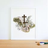 Marian Cross Printable Image, Catholic Illustration Art, Marian Devotion Wall Art by BenedictaBoutique
